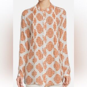 NWT Nanette Lepore Printed Tunic Blouse Long Sleeve Tangerine (M)